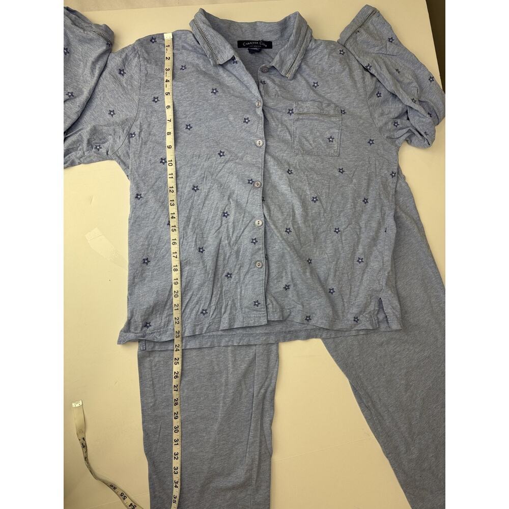 Charter Club Women's Pajamas Set 100% Cotton Blue Button-Up Flannel Cozy Medium - Picture 3 of 8